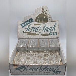 1950s Anchor Hocking Clear Glass 'Serva-Snack' Serving Tray and Snack Cups Set